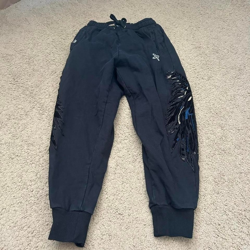 Black Mod Wave Movement sweatpants with wings, Size M